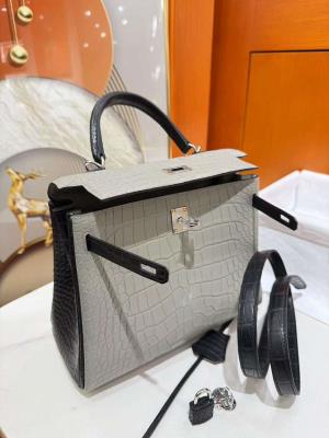 wholesale quality hermes kelly 25 crocodile gray / black